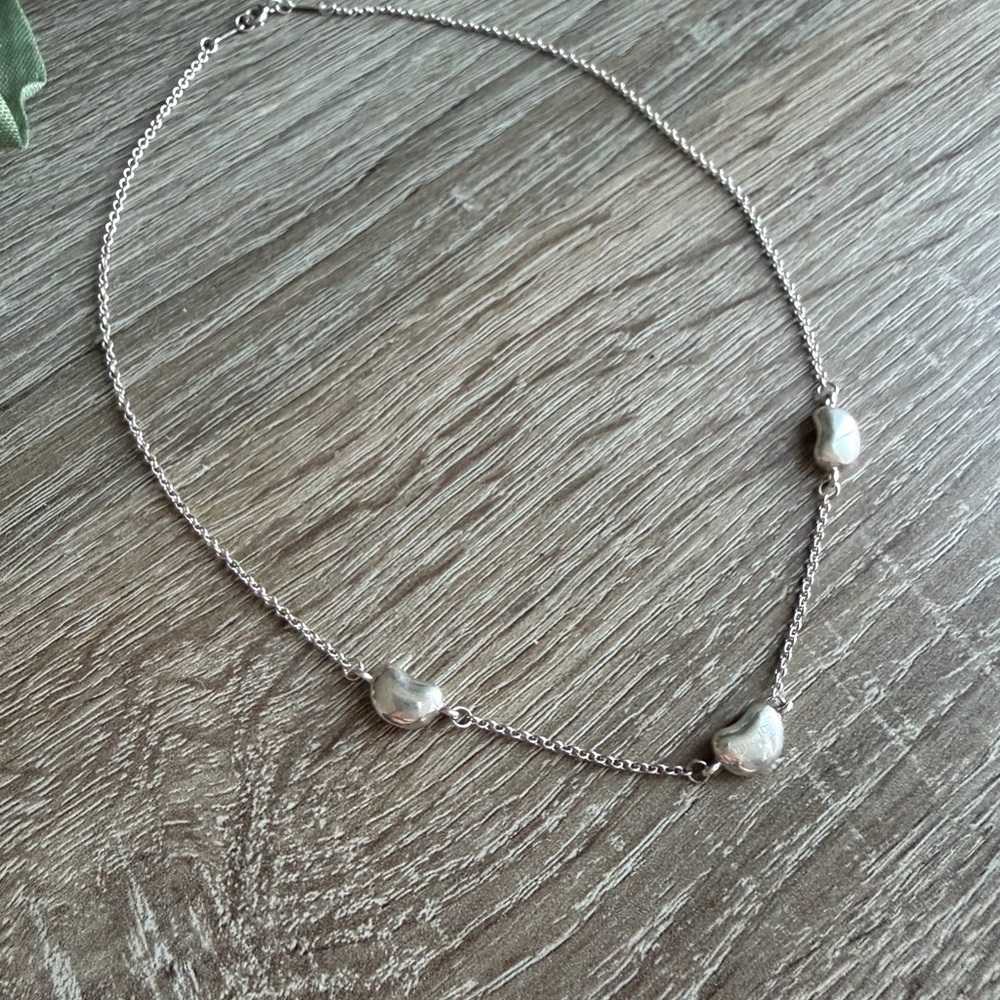 Tiffany & Co Elsa Peretti Triple Bean Necklace SS 925 Rare 16”